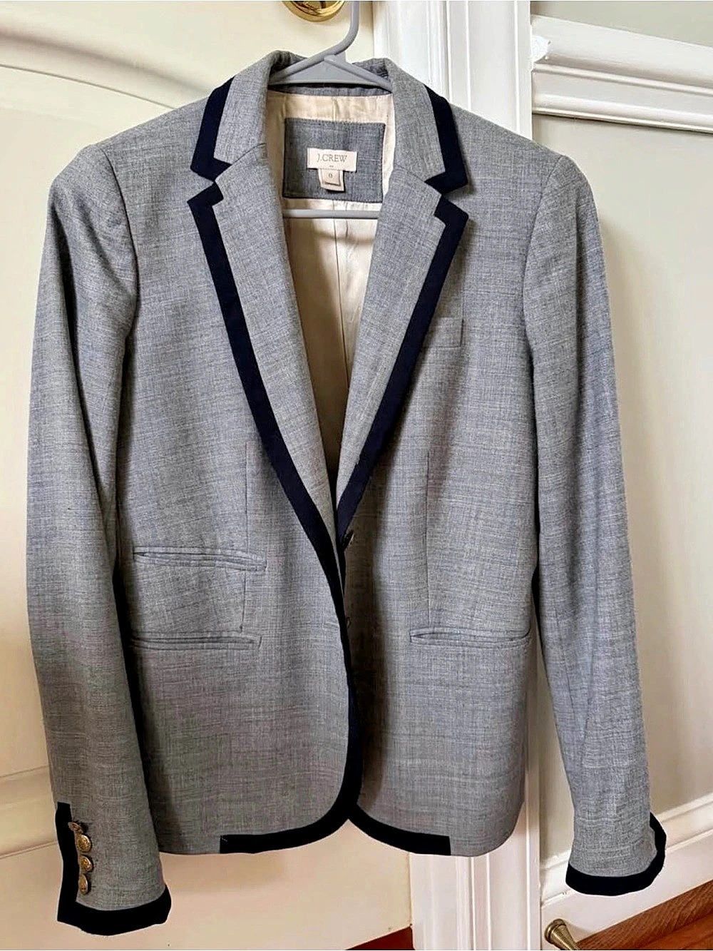 J.Crew Contrast Trim Blazer in Gray & Navy Size 0 Like New